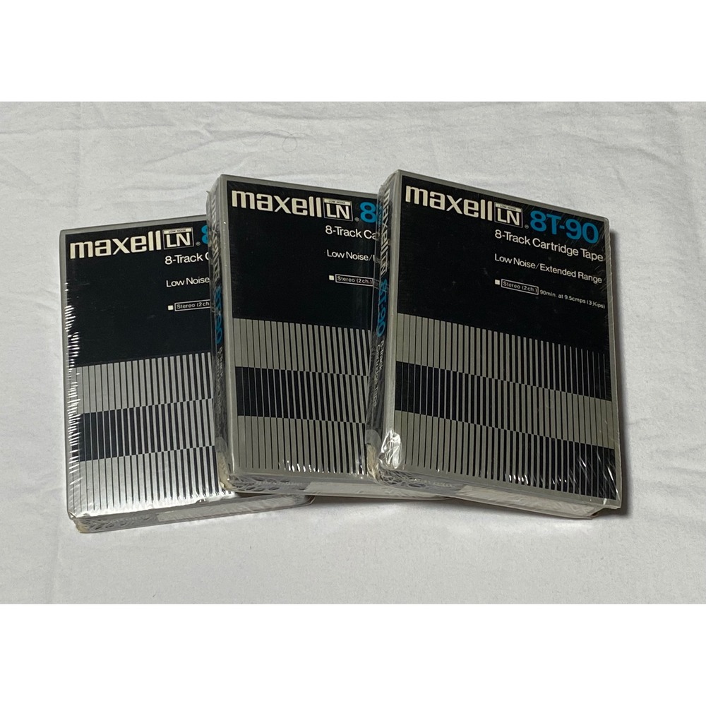 Lot of 3 Maxell LN 8T-90 8-Track Cartridge Tapes Low Noise 90 Min Factory Sealed